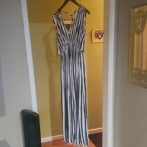 Elegant Black and White Striped Maxi Dress